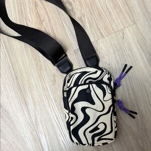 Black and Cream Crossbody Bag with Purple Accents